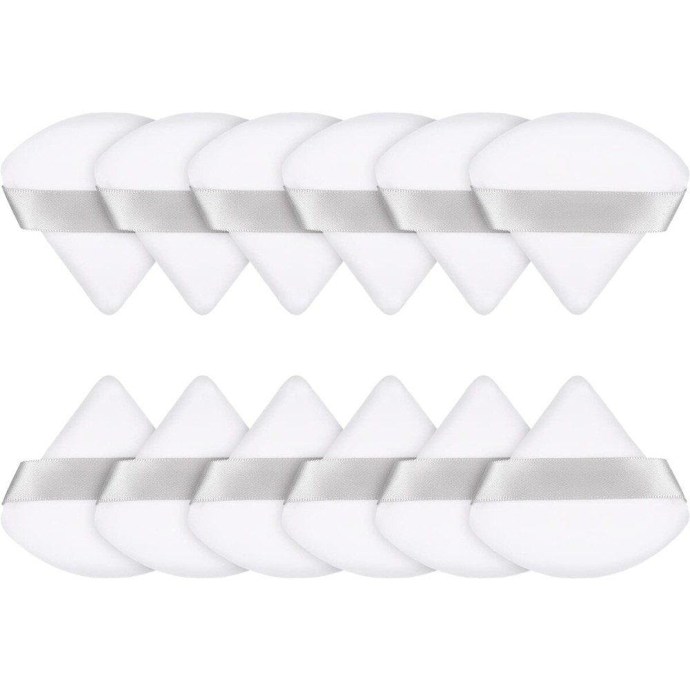 Maitys 12 Pcs Powder Puff Triangle for Face Makeup Cosmetic Loose Powder Puff Velour Soft Body Washable Reusable Foundation Sponge Wet Dry Makeup Tool for Women(Small,White)