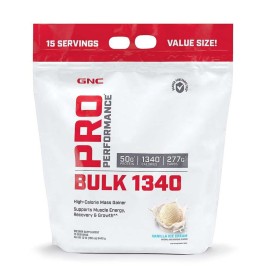 GNC Pro Performance Bulk 1340 Mass Gainer Protein Powder, 50g, Gluten Free, Whey, Creatine, BCAA, 3rd Party Tested, Muscle Recovery & Growth, Micronutrients, Vanilla Ice Cream, 15 Servings