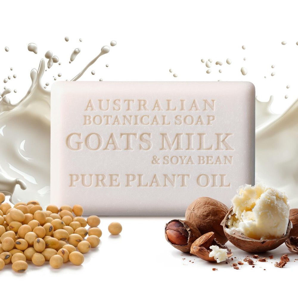 Australian Botanical Soap Goat Milk Soap Bar - Triple-Milled Body Cleanser with Shea Butter & Soya Bean Oil - Gentle Hydration for Sensitive Skin 6.8 oz - 1 Pack