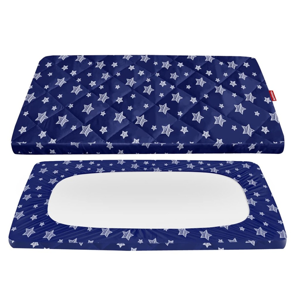 Pack and Play Sheets Fitted, Breathable Thick Playard Lovely Print Cover 39275 Compatible with Graco Pack n Play, Navy Star