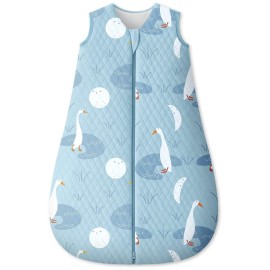 Unnivoll Baby Sleep Sack 6-12 Months 1.5 Tog Baby Wearable Blanket 100% Cotton Fabric Warm Sleeping sack with 2-Way Zipper Quilted for Infant Newborn Tog Blue Duck