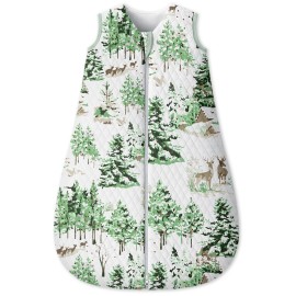 Unnivoll Baby Sleep Sack 12-18 Months 1.5 Tog Baby Wearable Blanket 100% Cotton Fabric Warm Sleeping sack with 2-Way Zipper Quilted for Toddler Infant Tog Green Pine