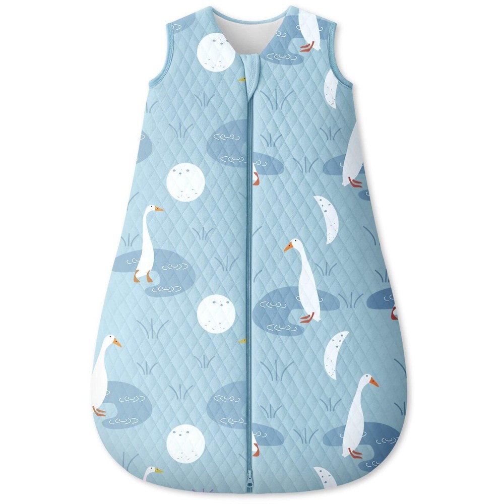 Unnivoll Baby Sleep Sack 0-6 Months 1.5 Tog Baby Wearable Blanket 100% Cotton Fabric Warm Sleeping sack with 2-Way Zipper Quilted for Infant Newborn Tog Blue Duck