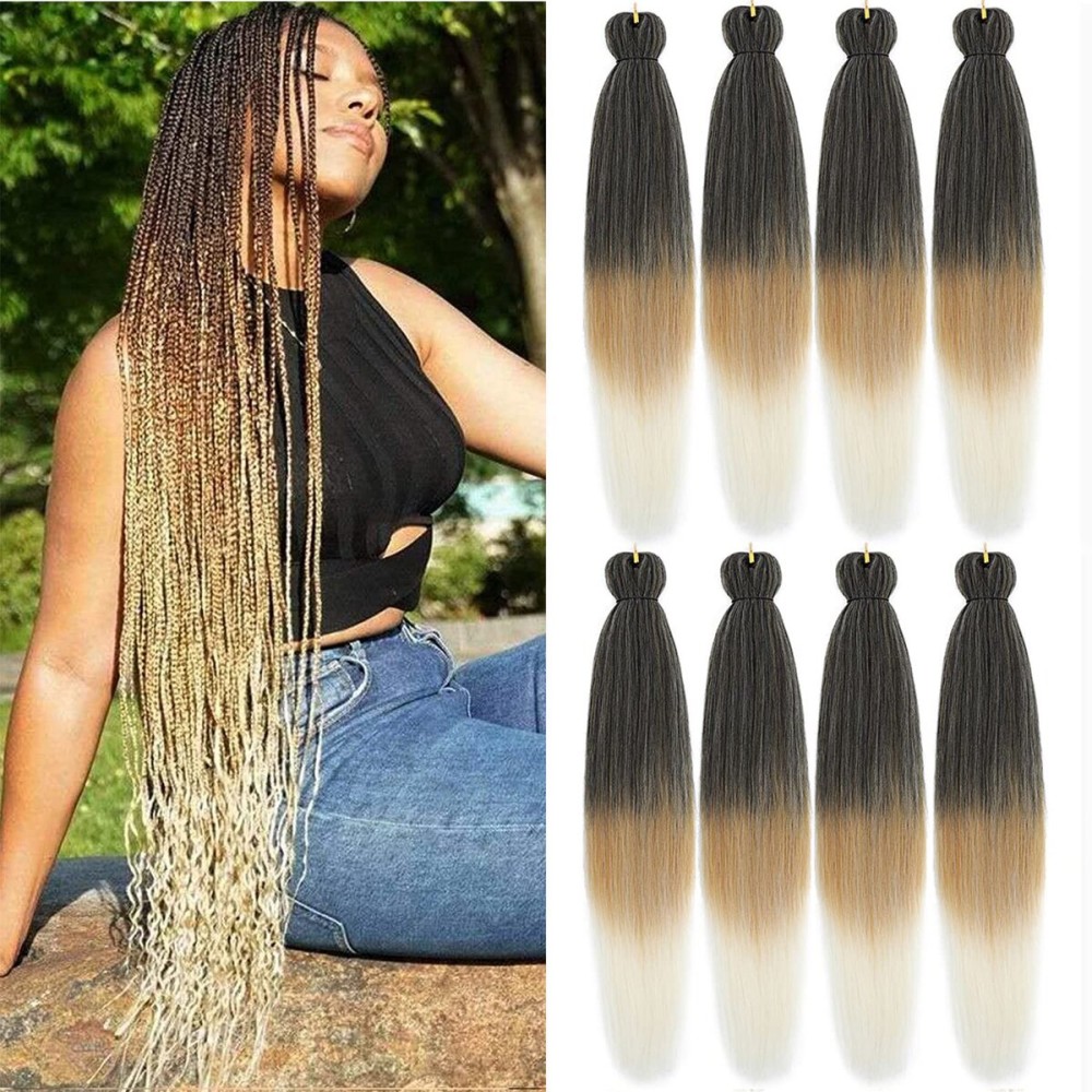 Liang Dian Pre Stretched Braiding Hair Ombre 30 Inch 8 Packs Synthetic Crochet Braids Hot Water Setting Professional Soft Yaki Texture Synthetic Hair Extensions(1B/27/613)