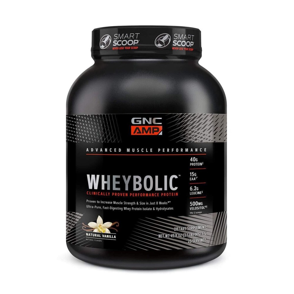 GNC AMP Wheybolic Clinically Proven Protein Powder, 40g Whey Protein, BCAA, Leucine, Increases Muscle Strength, Muscle Building, 3rd Party Tested, Gluten Free, Natural Vanilla, 25 Servings