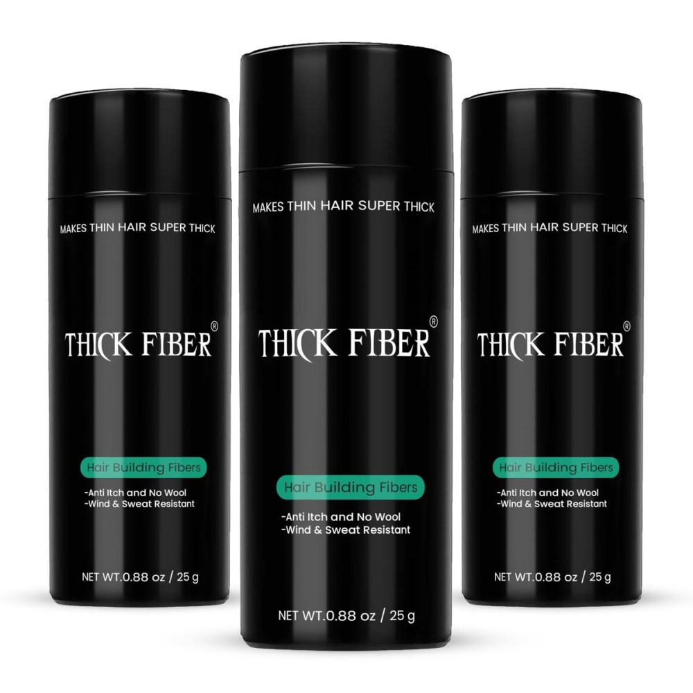 THICK FIBER Hair Fibers for Thinning Hair & Bald Spots (MEDIUM BROWN, Pack of 3) - 25g Bottle - Conceals Hair Loss in Seconds - Hair Powder for Women & Men