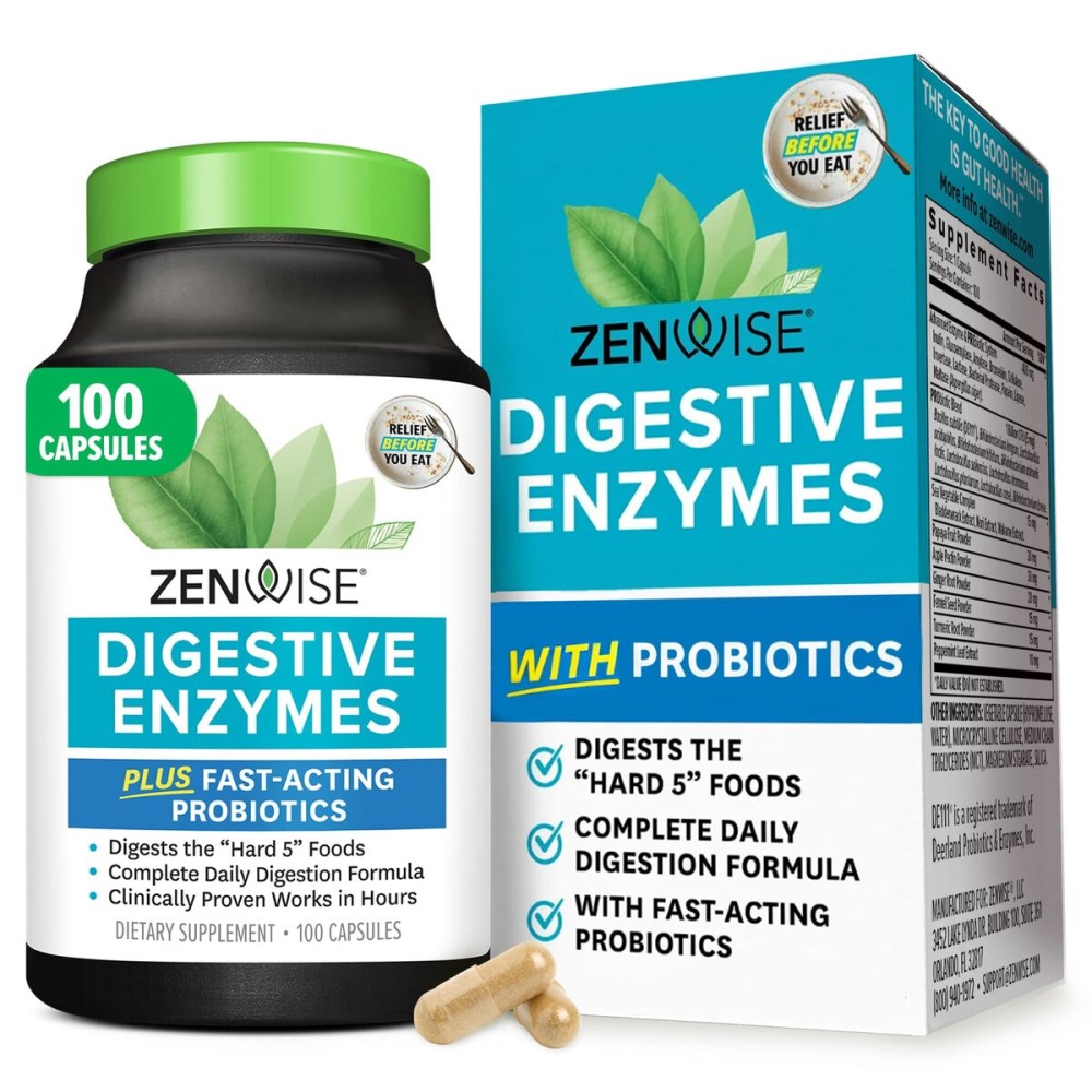 Zenwise Health Digestive Enzymes for Gut Health & Bloating Relief - Multi Enzymes Digestion Supplement with Probiotics, Bromelain & Papaya for Digestive Health Support - Men & Women - 100 Count