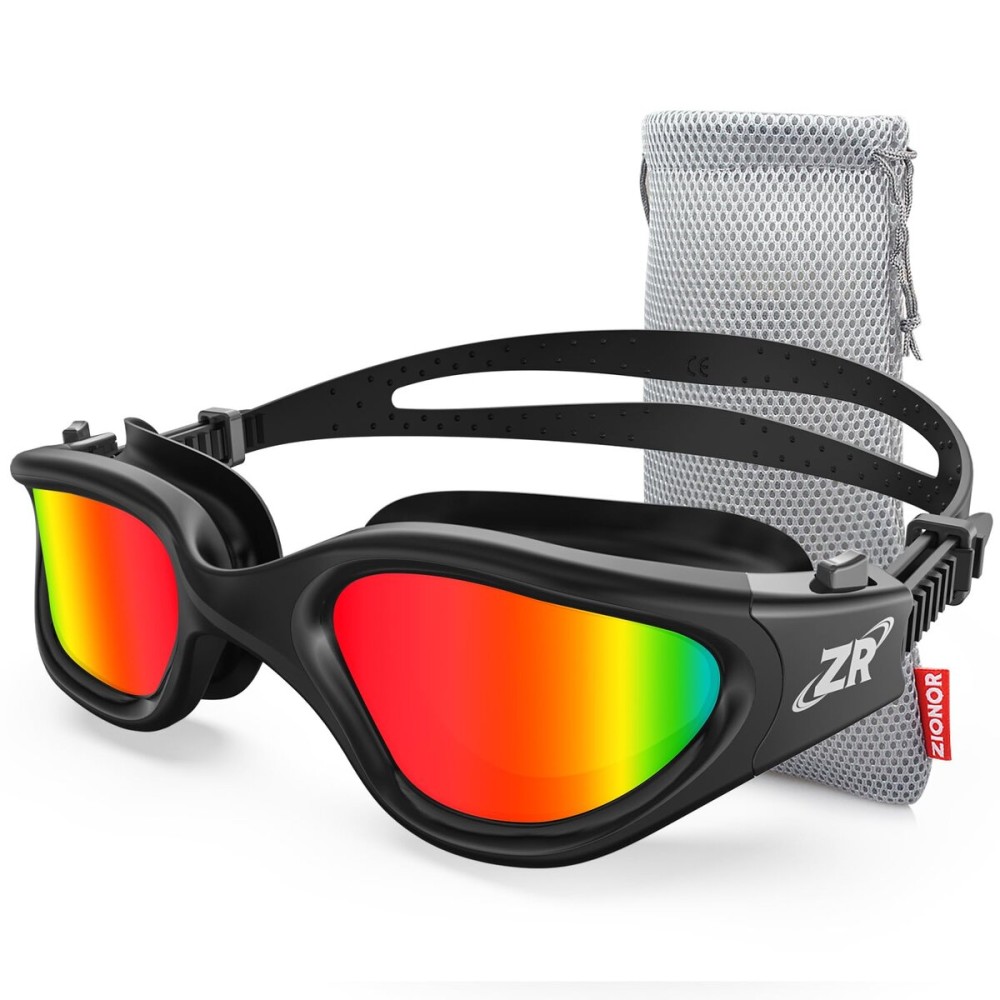 ZIONOR Swim Goggles, G1 Polarized Swimming Goggles UV Protection Anti-fog Adjustable Strap for Adult Men Women (Polarized Light Mirror Red Lens)