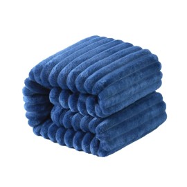 NTBAY Plush Soft Flannel Baby Blanket, Warm and Cozy Unisex Toddler Blanket with Stripe Pattern for Stroller, Crib, Travel, 30x40 Inches, Navy Blue