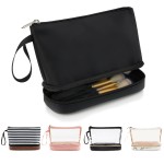 Ethereal Small Makeup Bag, 2 Layers Travel Makeup Bag with Makeup Brush Holder, Cosmetic Bag Black Make up Pouch for Women/Girls