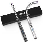 VEHHE Candle Lighter, 2 Pack Rechargeable Electric Lighter with LED Battery Display Safety Switch, Flexible Neck USB Lighters for Candles Camping Grill Gas Stoves Cooking (Black and Silver)