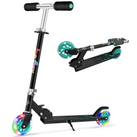 BELEEV V1 Scooters for Kids 2 Wheel Folding Kick Scooter for Girls Boys, 3 Adjustable Height, Light Up Wheels, Lightweight Scooter with Sturdy Frame, Kickstand for Children 3 to 12 Years Old (Black)