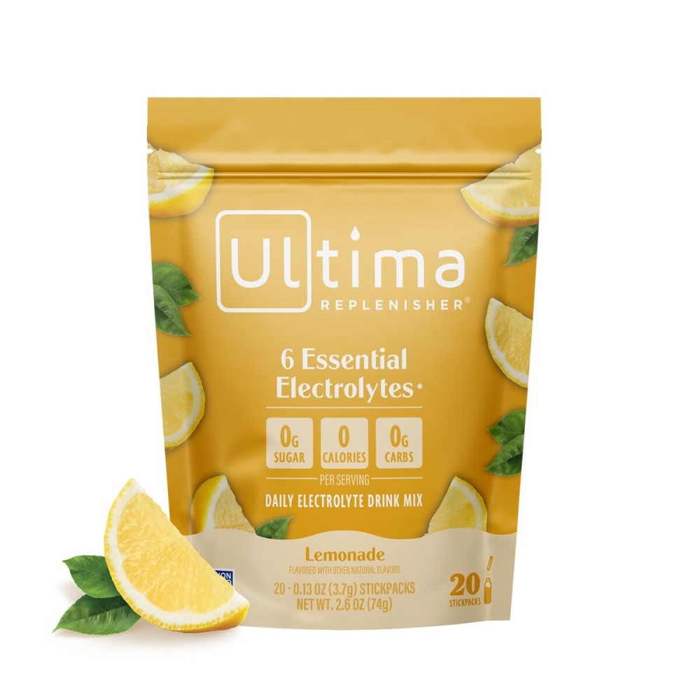Ultima Replenisher Daily Electrolyte Powder Drink Mix - Sugar Free - Lemonade, 20 Stickpacks - Hydration Packets with 6 Key Electrolytes and Trace Minerals - Keto Friendly, Vegan, Non-GMO