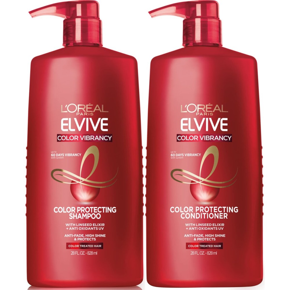 L\'Oreal Paris Elvive Color Vibrancy Protecting Shampoo and Conditioner Set for Color Treated Hair, 28 Fl Oz (Set of 2)