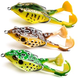Topwater Frog Lure Bass Trout Fishing Lures Kit Set Realistic Prop Frog Soft Swimbait Floating Bait with Weedless Hooks for Freshwater Saltwater 3-2