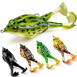 Topwater Frog Lure Bass Trout Fishing Lures Kit Set Realistic Prop Frog Soft Swimbait Floating Bait with Weedless Hooks for Freshwater SaltwaterPack of 5