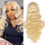 Loyom 613 Body Wave Lace Front Wig Human Hair 10a Brazilian 13x4 Blonde Lace Frontal Wigs 200 Density Pre Plucked Bleached Knots with Baby Hair 26 inch