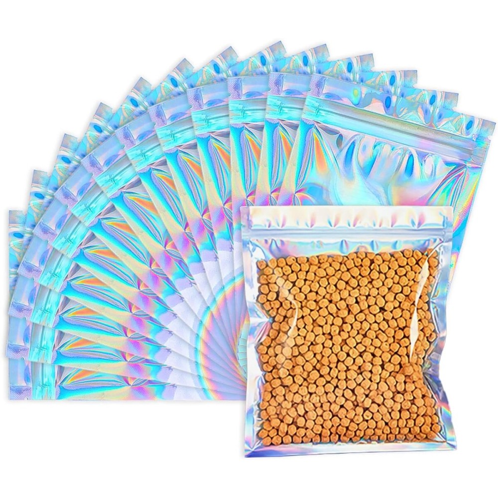 Holographic Bags, 8x10 inch Resealable Smell Proof Bags for Food, Small Business and Party Favor Storage(100 Pack)