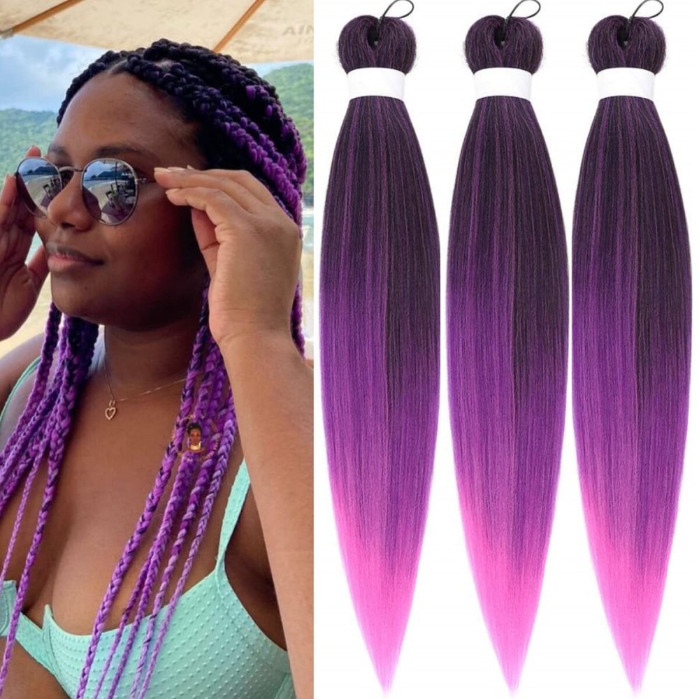 Purple Pre Stretched Braiding Hair ez Braid Braiding Hair Pre stretched Braid in Hair