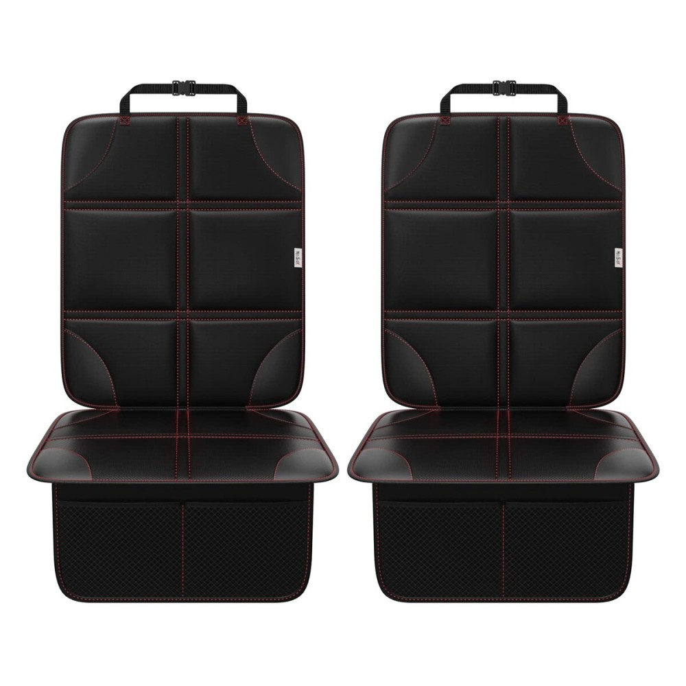 Meolsaek Car Seat Protector, Non-Slip Backing Will Not Leave Imprint, Waterproof Thicker Car Seat Cover for SUV, Sedan, Truck, Leather Car Seat Cushion (Black with Red Stitching)