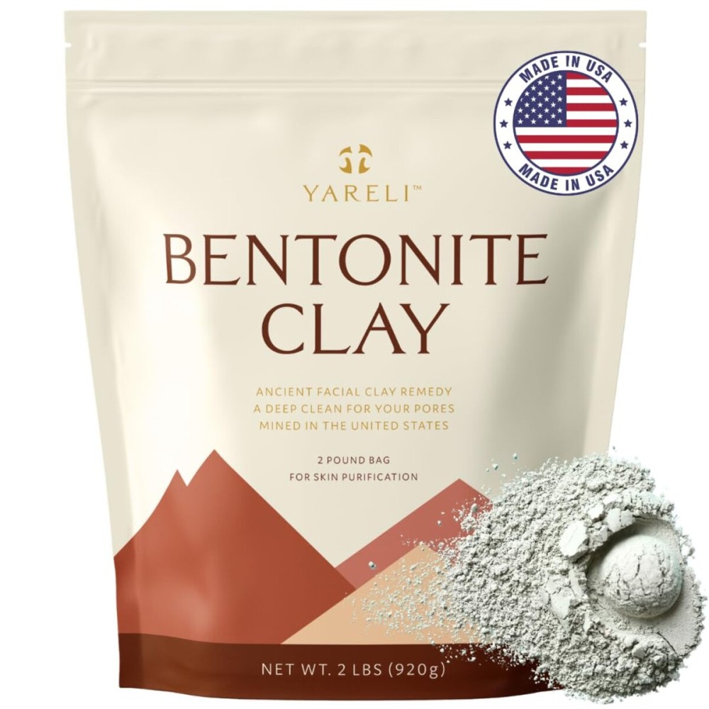YARELI Bentonite Clay Powder Facial Mask & Cleansing Bath, Pure Indian Healing Clay, 2lb (32oz)