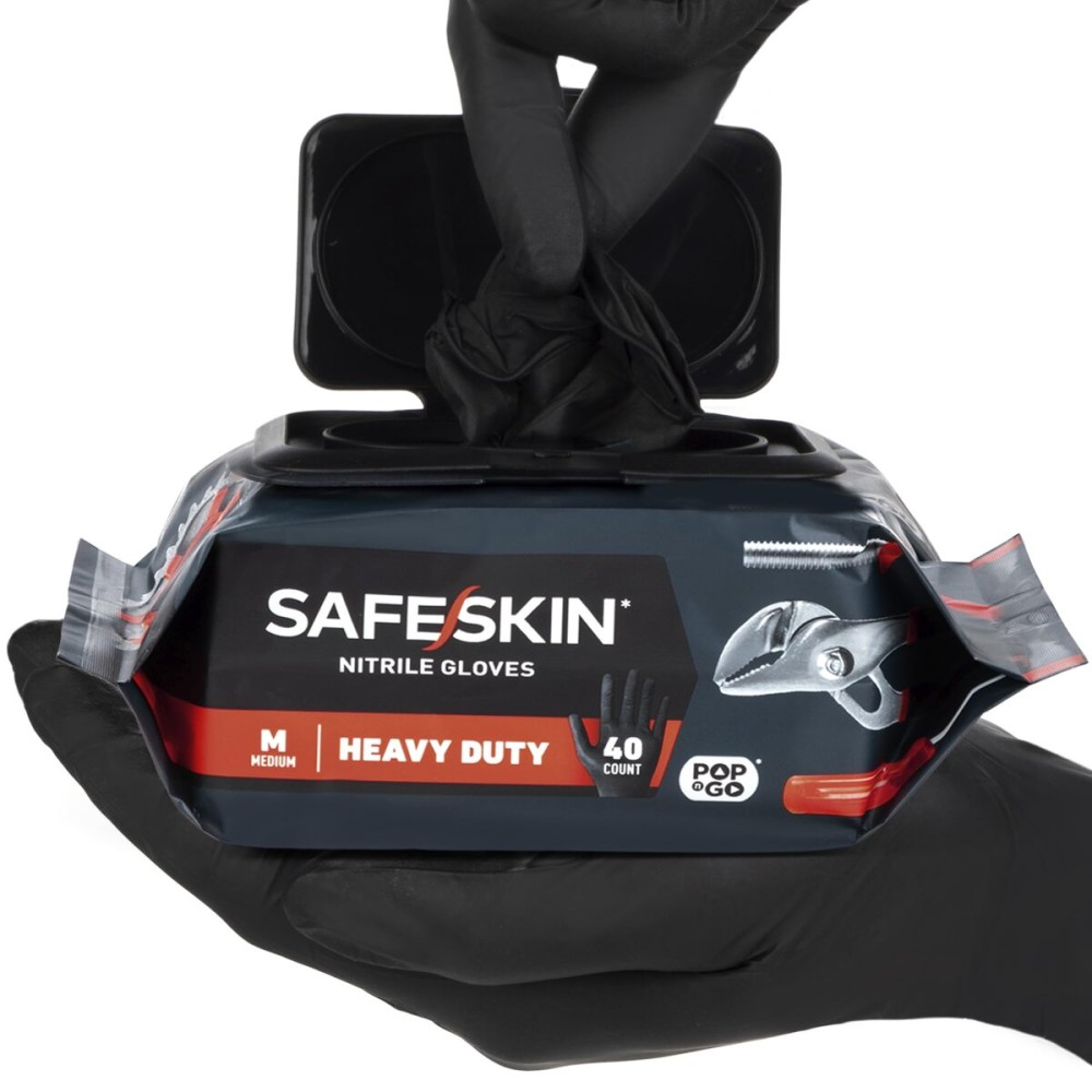 SAFESKIN Heavy Duty Nitrile Disposable Gloves, Pack of 160, Powder Free, Black - Plumbing, Gardening, Painting, Food Handling