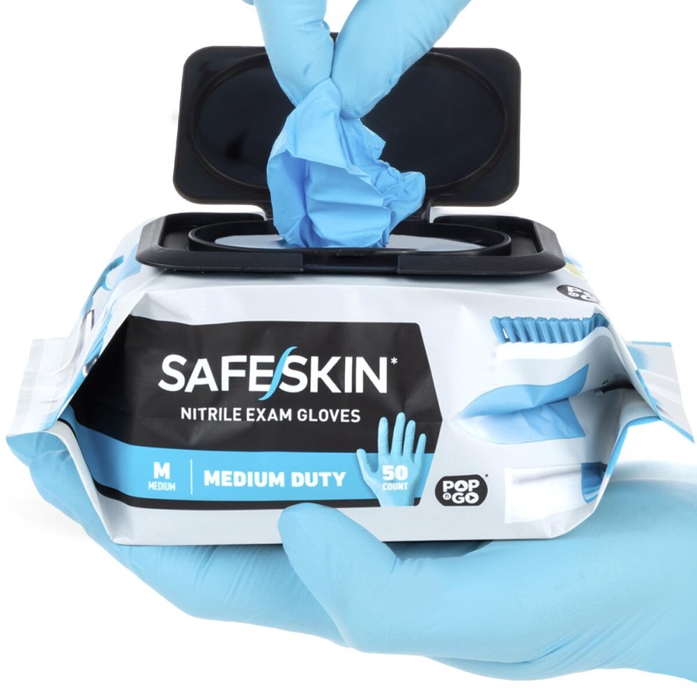 SAFESKIN Nitrile Disposable Gloves in 4 Packs of 50/200 Total, Medium Duty, Small Size, Powder Free - For Food Handling, First Aid, Cleaning, Gardening, Crafting - Premium Medical Exam Gloves