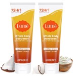 Lume Whole Body Deodorant - Invisible Cream Tube - 72 Hour Odor Control - Aluminum Free, Baking Soda Free, Skin Safe - 3.0 ounce (Pack of 2) (Toasted Coconut)