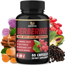 Berberine with Ceylon Cinnamon, Turmeric, Milk Thistle, Artichoke, Black Pepper - 60 Count - Pack of 1