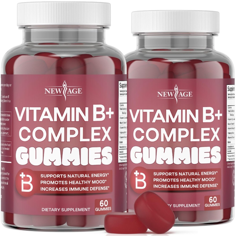 NEW AGE Vitamin B Complex Gummies with Vitamin B3, B6, & B12 - with Biotin, Folic Acid & Vitamin C - Gluten-Free, Vegan, Made in The USA! (120 Count (Pack of 2))