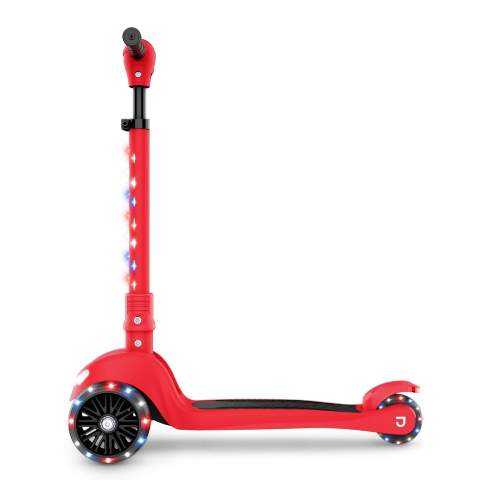 Jetson Scooters - Jupiter Mini 3 Wheel Kick Scooter (Red) - Collapsible Portable Kids Three Wheel Push Scooter - Lightweight Folding Design with High Visibility RGB Light Up LEDs on Stem and Wheels