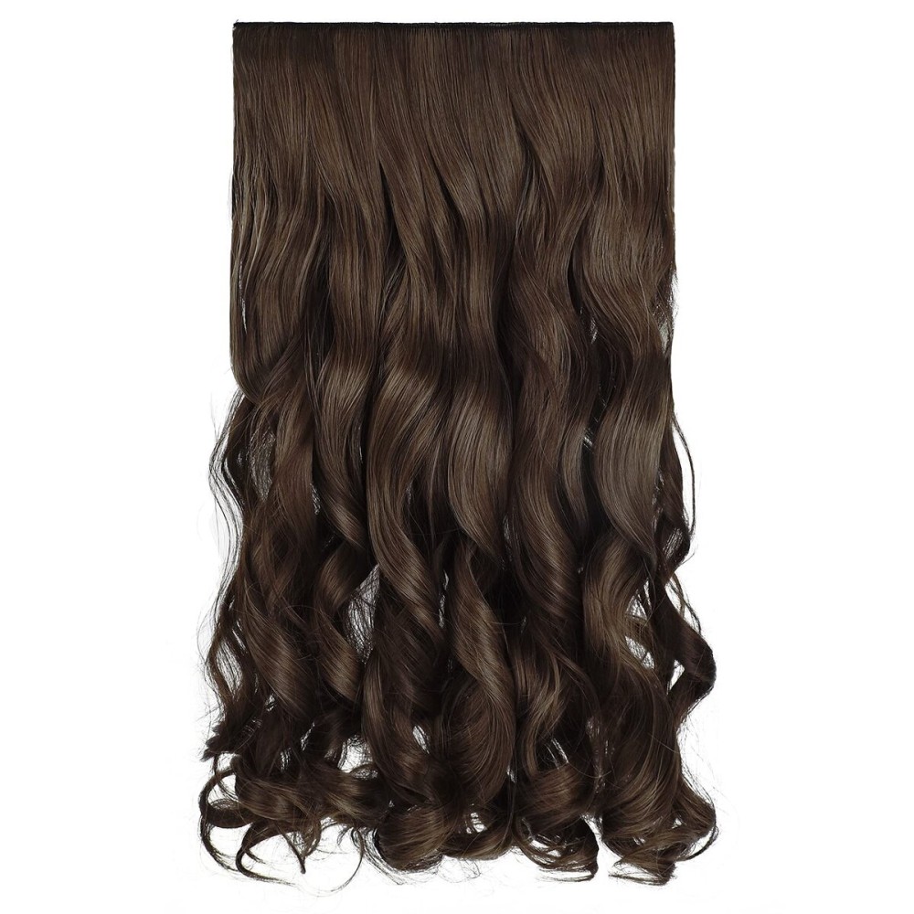REECHO 20 1-Pack 3/4 Full Head Curly Wave Clips in on Synthetic Hair Extensions HE008 Hairpieces for Women 5 Clips per Piece-Dark Brown with Copper Highlights