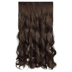 REECHO 20 1-Pack 3/4 Full Head Curly Wave Clips in on Synthetic Hair Extensions HE008 Hairpieces for Women 5 Clips per Piece-Dark Brown with Copper Highlights