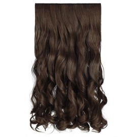 REECHO 20 1-Pack 3/4 Full Head Curly Wave Clips in on Synthetic Hair Extensions HE008 Hairpieces for Women 5 Clips per Piece-Dark Brown with Copper Highlights