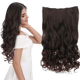 REECHO 24 1-Pack 3/4 Full Head Curly Wave Clips in on Synthetic Hair Extensions HE008 Hairpieces for Women 5 Clips per Piece-Dark Brown