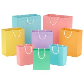 Hallmark Recyclable Gift Bag Assortment (8 Bags: 3 Small 6, 3 Medium 9, 2 Large 13) Pastel Blue, Pink, Yellow, Purple, Orange, Green for Birthdays, Easter, Baby Gifts, Bridal Showers