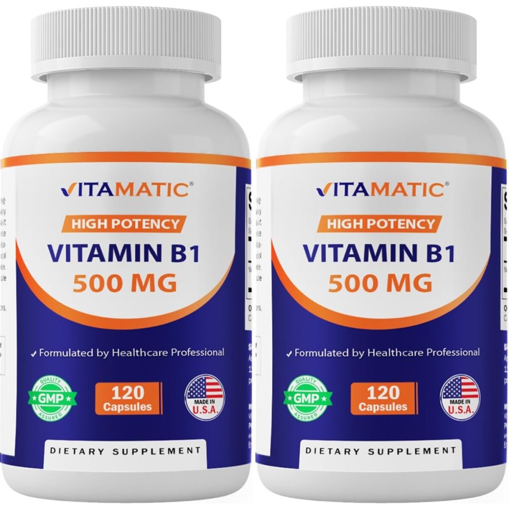 Vitamatic Vitamin B1 (Thiamine) 500mg - 2 Pack (120 Capsules Total)