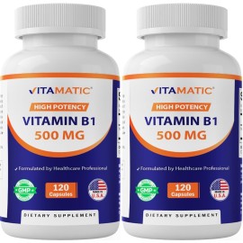 Vitamatic Vitamin B1 (Thiamine) 500mg - 2 Pack (120 Capsules Total)