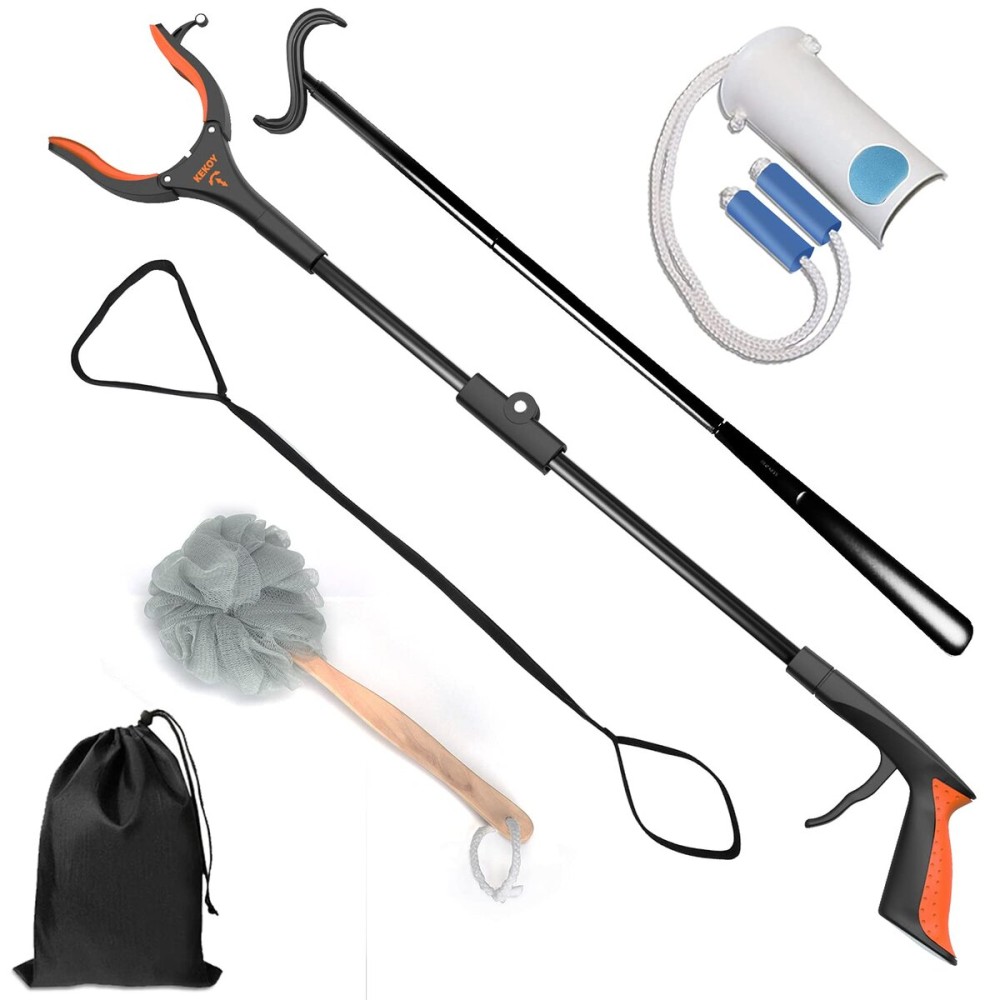 Kekoy 7 In 1 Hip Kit, Knee Back Surgery Hip Replacement Recovery Kit With 32 Grabber Reacher Tool,Sock Aid Device for Seniors,Shoe Horn Long Handle & Dressing Stick,Leg Lifter,Bath Sponge,Storage Bag