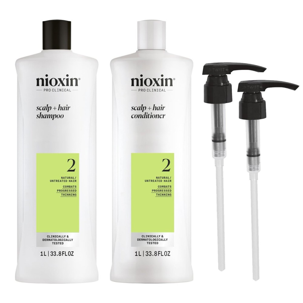 Nioxin System 2 Shampoo & Conditioner Prepack | For Natural or Untreated Hair with Progressed Thinning | With Niacinamide and Biotin | Pumps Included | 33.8 Fl oz.