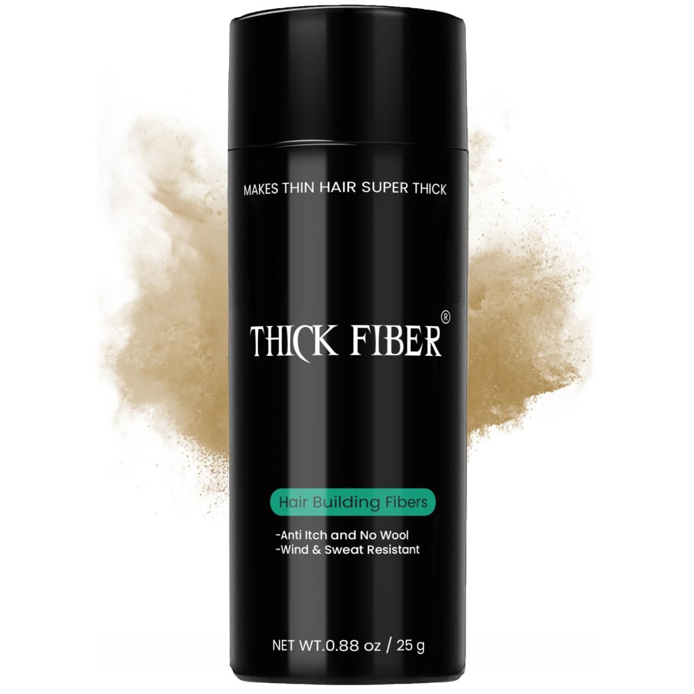 THICK FIBER Hair Fibers for Thinning Hair & Bald spots (MEDIUM BLONDE) - 25g Bottle - Conceals Hair Loss in Seconds - Hair Powder for Women & Men