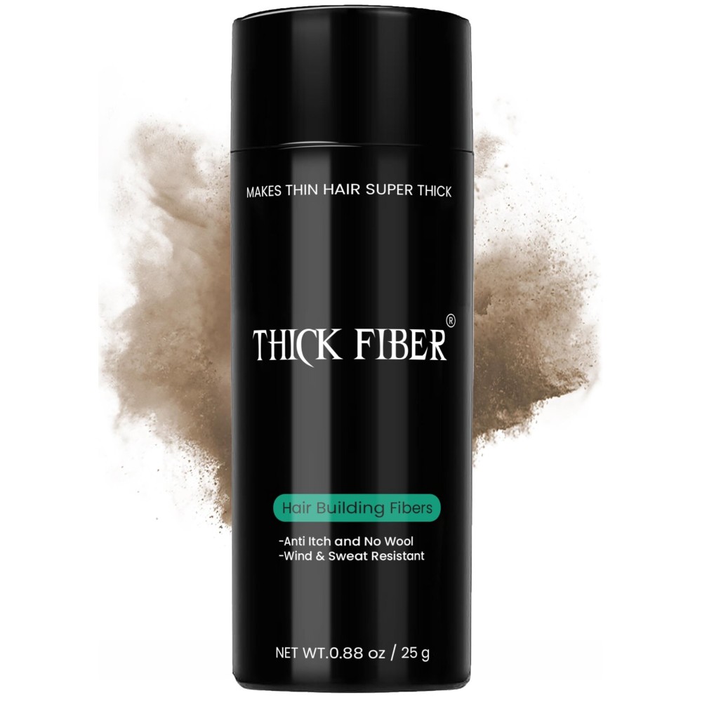 THICK FIBER Hair Fibers for Thinning Hair & Bald spots (LIGHT BROWN) - 25g Bottle - Conceals Hair Loss in Seconds - Hair Powder for Women & Men