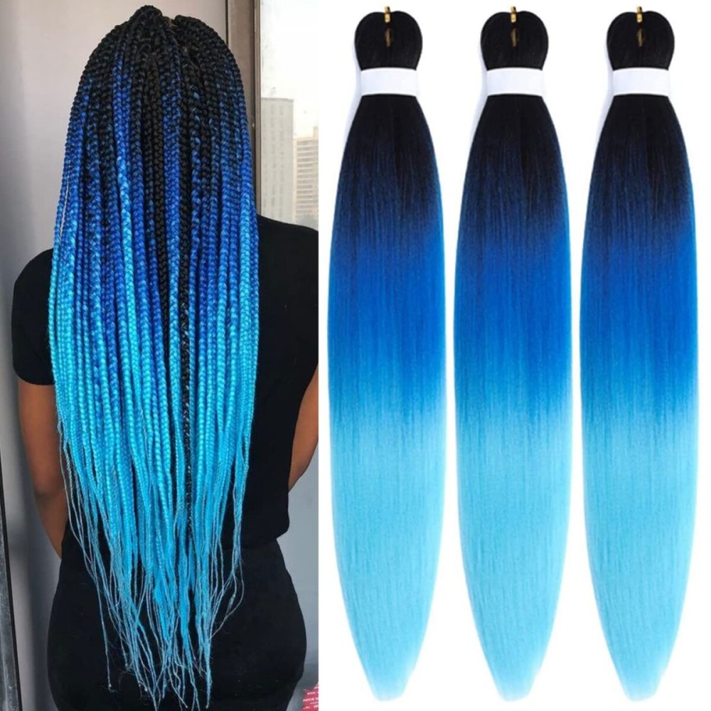 Ombre Sea Blue Braiding Hair Pre Stretched Synthetic Yaki Ez Braid Braiding Hair