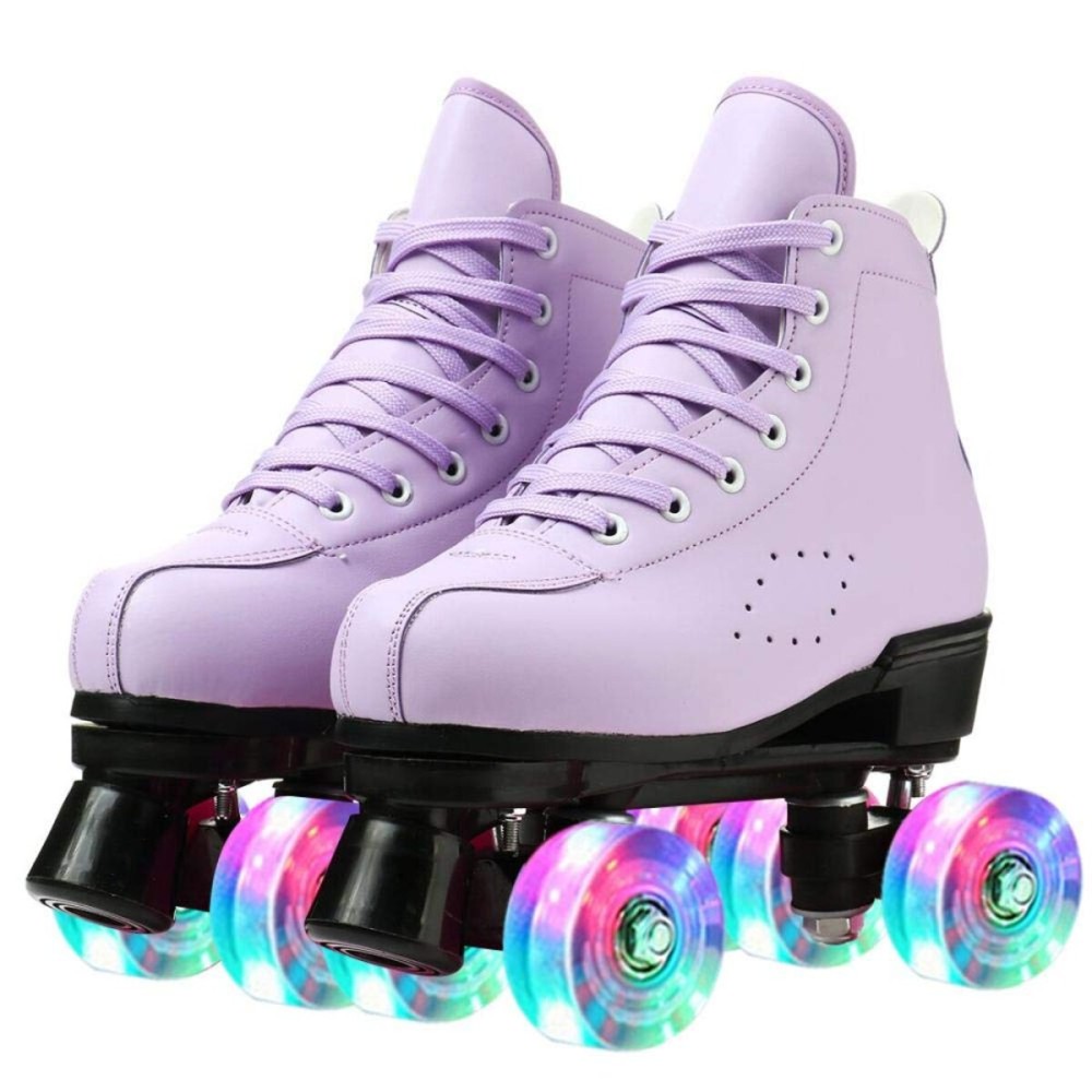 Risup High Top Roller Skates for Women and Men - Classic Double Row Four Wheel Skates - Cowhide Shoes for Girls Unisex - Purple Flash, 35 US 5
