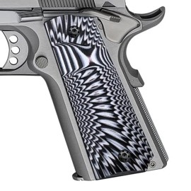 Cool Hand 1911 Full Size G10 Grips, Screws Included, Big Scoop, Ambi Safety Cut, Sunburst Texture (White/Black)