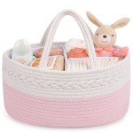 Maliton Diaper Caddy for Baby Girl-Cotton Rope Diaper Caddy, Diaper Organizer for Changing Table, Portable Baby Basket for Storage Baby Stuff, Newborn Registry Must Have Items
