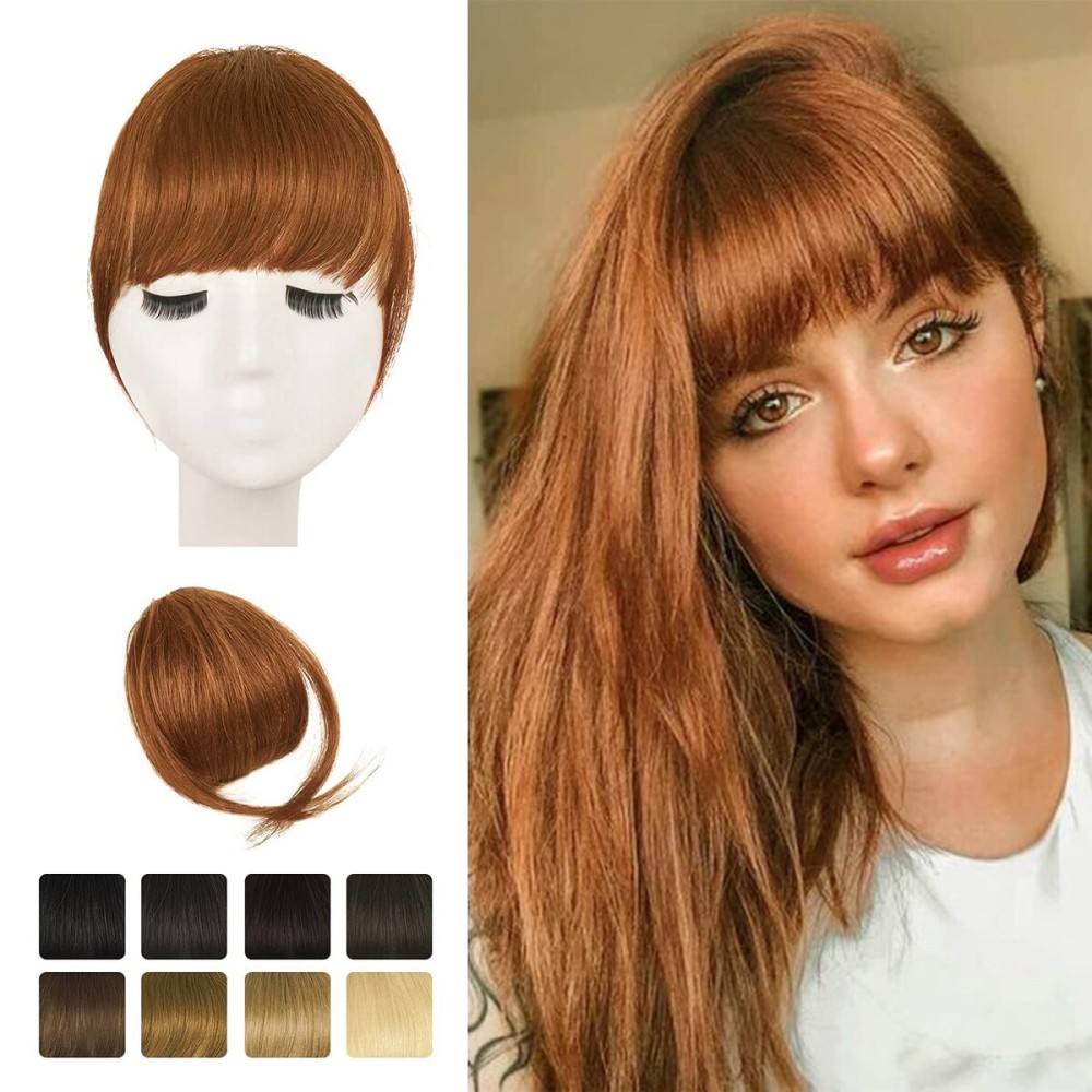 BARSDAR Real Human Hair Clip in Bangs - Human Hair Clip in Bangs for Women - Auburn Thick Bangs Extensions Fringe with Temples Dyeable Real Hair Bangs Hairpieces - Medium Auburn