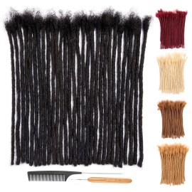 DAIXI 0.6cm Thickness 12 Inch 10 Strands 100% Real Human Hair Dreadlock Extensions for Man/Women Full Head Handmade 0.24Inch Thinner Can Be Dyed and Bleached Soft Dreadlocks with Needle and Comb
