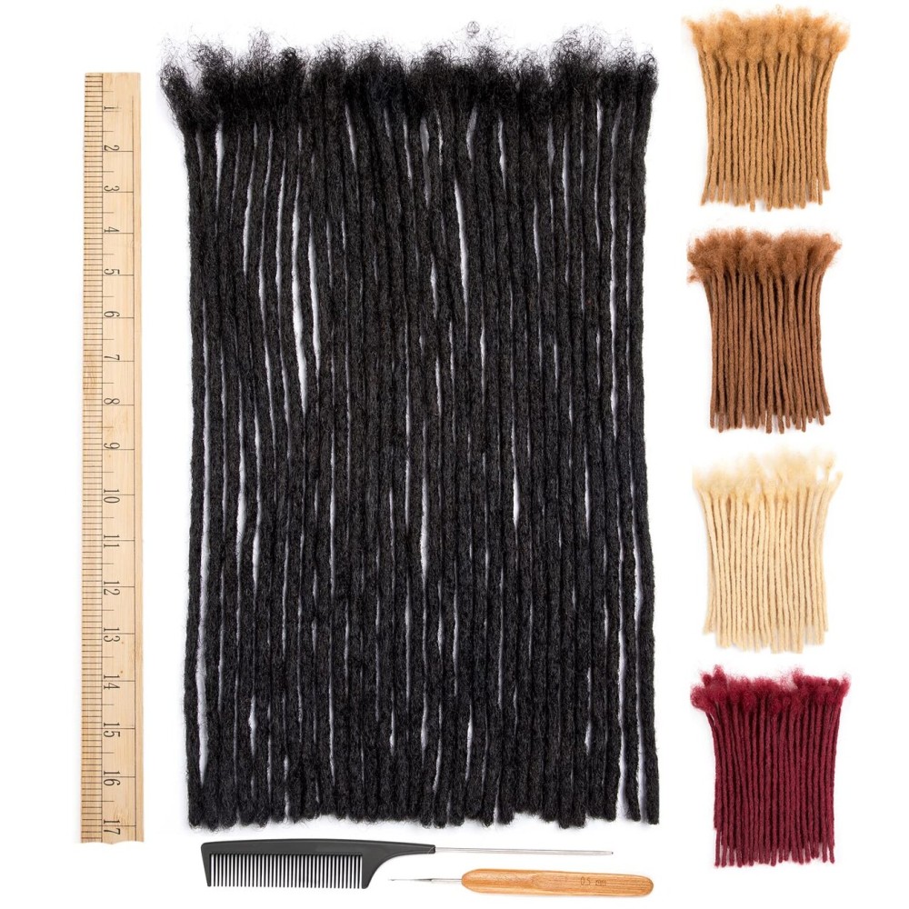 DAIXI 0.6cm Thickness 16 Inch 10 Strands 100% Real Human Hair Dreadlock Extensions for Man/Women Full Head Handmade 0.24Inch Thinner Can Be Dyed and Bleached Soft Dreadlocks with Needle and Comb