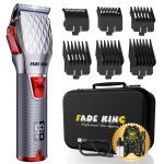 FADEKING Professional Hair Clippers for Men - Cordless Hair Clippers, LCD Display Barber Clippers for Hair Cutting & Mens Grooming with Travel Case(Silver+red)